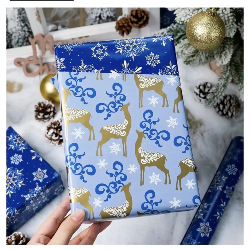 Christmas Wrapping Paper Roll Blue Snowflake 17” x 33ft Holiday Gift Wrap New